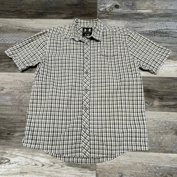 Under Armour White Green Mens Large Tartan‎ Plaid Short Sleeve Button Up Shirt - Picture 2 of 9